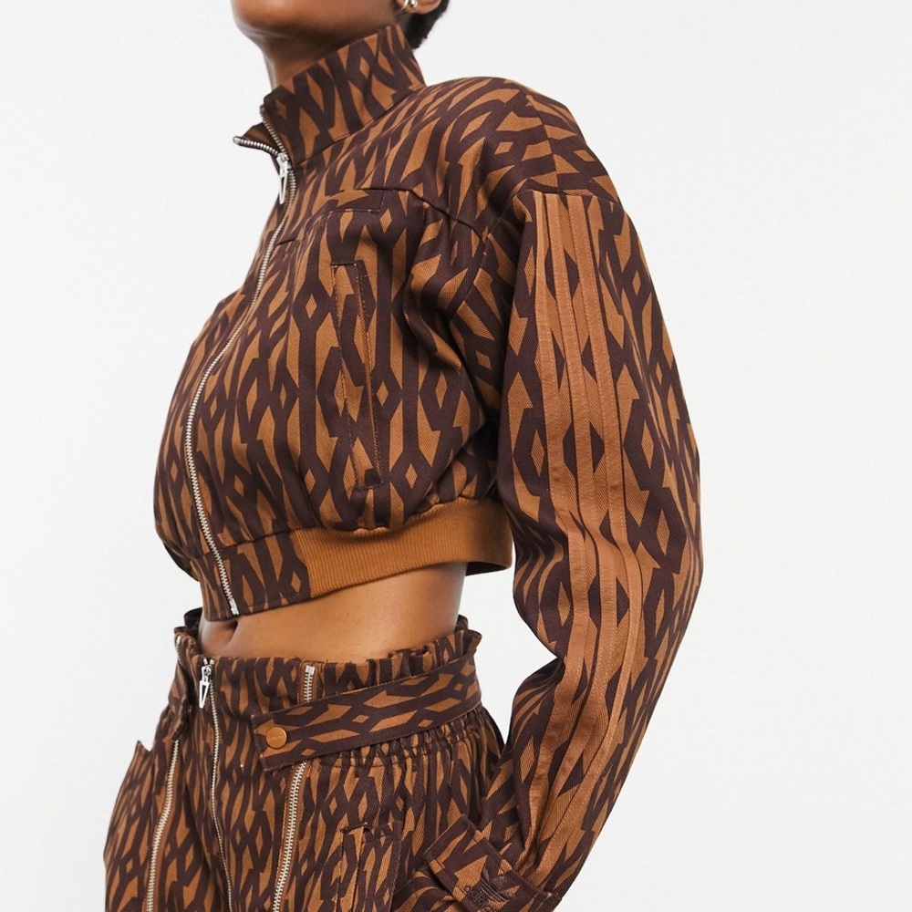 adidas Brown Patterned Cropped Bomber Jacket - image 2